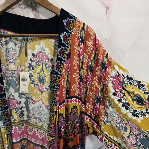 Anthropologie Kimono Womens XS S Blue Velvet Robe Wrap Long Zadie Tie Boho Cover - Picture 15 of 16